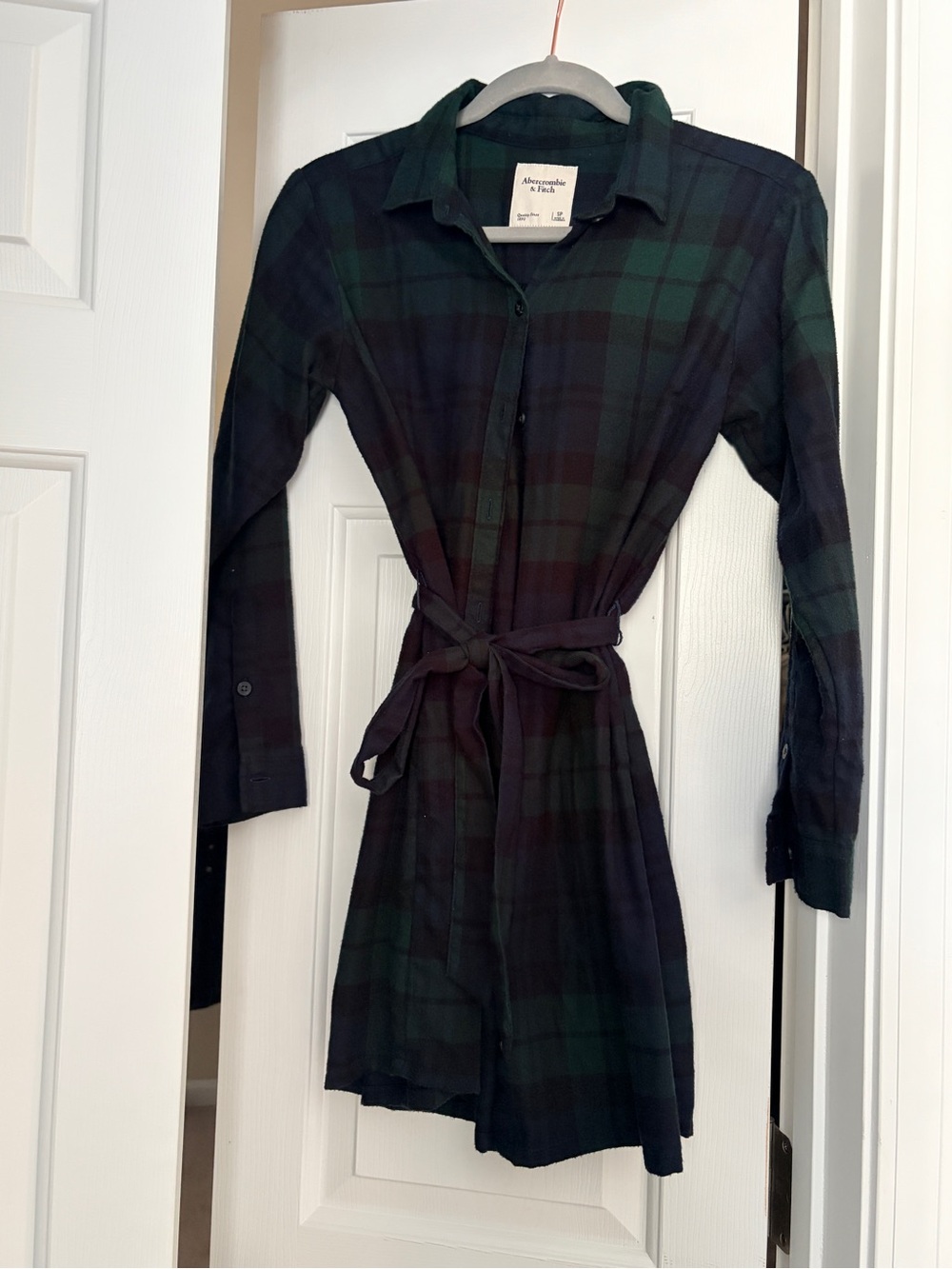 Abercrombie & Fitch Green and Black Plaid Long-Sleeve Shirt Dress